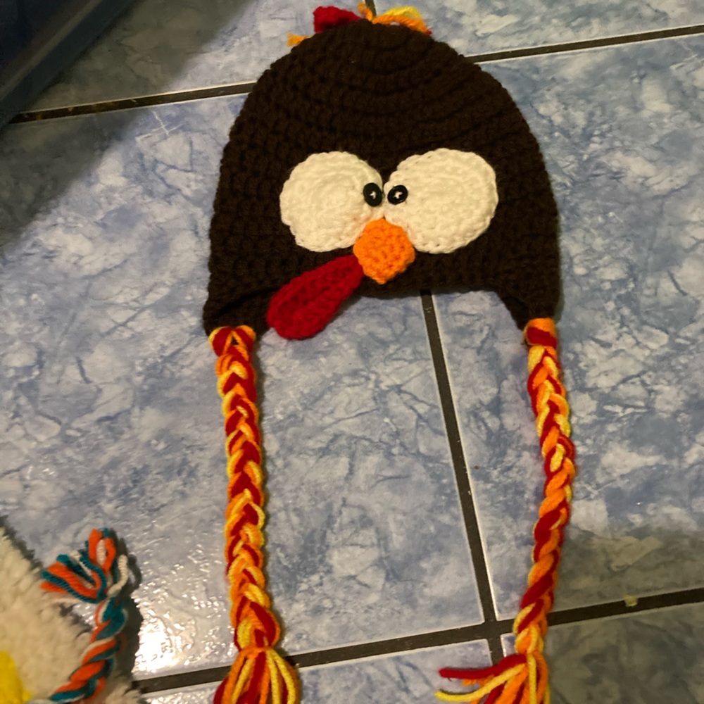 Adorable hand knitted Turkey beanie. Appropriately sized for Infant - 5 years.